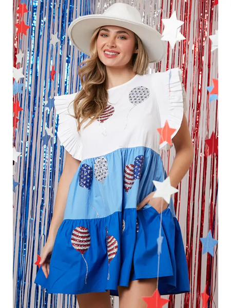 RED WHITE AND BLUE EMBROIDERED DRESS