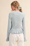 RUFFLE HEM RIBBED KNIT SWEATER CARDIGANS