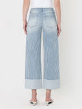 HIGH RISE CUFFED STRIPED CROP WIDE JEANS V3859STN