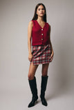 WOOLEN PLAID SLIT MINI SKIRT