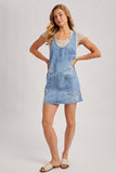 DENIM WASHED OVERALL POCKET DRESS
