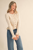 RUFFLE HEM RIBBED KNIT SWEATER CARDIGANS