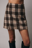 WOOLEN PLAID SLIT MINI SKIRT
