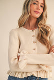 RUFFLE HEM RIBBED KNIT SWEATER CARDIGANS