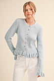 RUFFLE HEM RIBBED KNIT SWEATER CARDIGANS
