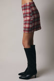 WOOLEN PLAID SLIT MINI SKIRT