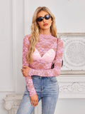 Pink Lace Long Sleeve Top