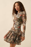 Floral Mesh and Organza Ruffled Mini Dress