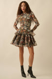 Floral Mesh and Organza Ruffled Mini Dress