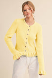 RUFFLE HEM RIBBED KNIT SWEATER CARDIGANS