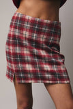 WOOLEN PLAID SLIT MINI SKIRT