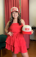 RED STRAPLESS GAUZE DRESS