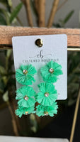 GREEN FLOWER HOOP EARRINGS