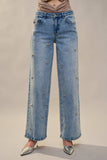 BOW EMBELLISHED STRAIGHT LEG JEANS
