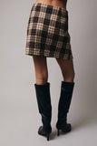 WOOLEN PLAID SLIT MINI SKIRT