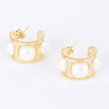 Faux Pearl Metal Mini Hoop Earring