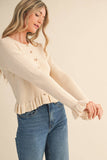 RUFFLE HEM RIBBED KNIT SWEATER CARDIGANS