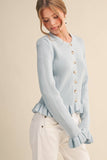 RUFFLE HEM RIBBED KNIT SWEATER CARDIGANS
