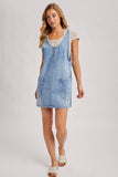 DENIM WASHED OVERALL POCKET DRESS
