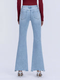 HIGH RISE DISTRESSED KNEE AND HEM EASY FLARE JEANS T7219