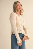 RUFFLE HEM RIBBED KNIT SWEATER CARDIGANS