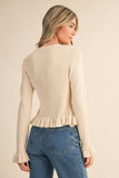 RUFFLE HEM RIBBED KNIT SWEATER CARDIGANS
