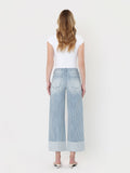 HIGH RISE CUFFED STRIPED CROP WIDE JEANS V3859STN