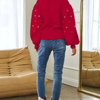 RED POMPOM SWEATER