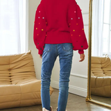 RED POMPOM SWEATER