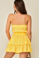 YELLOW GAUZE STRAPLESS DRESS