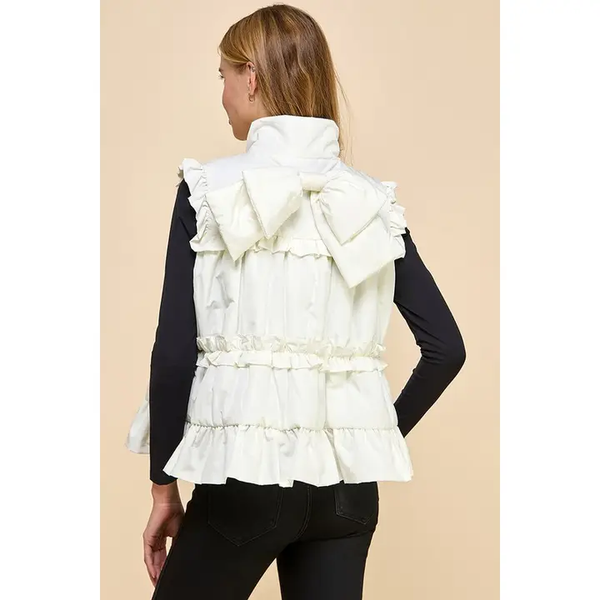 CREAM BOW RUFFLE VEST