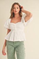 WHITE PEPLUM TOP RUFFLE TRIM