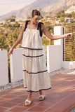 BLACK TAPE TIERED CREAM MAXI SKIRT