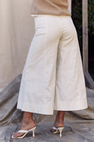 HIGH WAISTED OFF WHITE DENIM WIDE LEG STRETCH PANTS