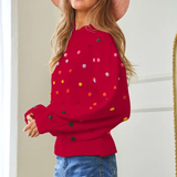 RED POMPOM SWEATER