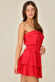 RED GAUZE STRAPLESS DRESS