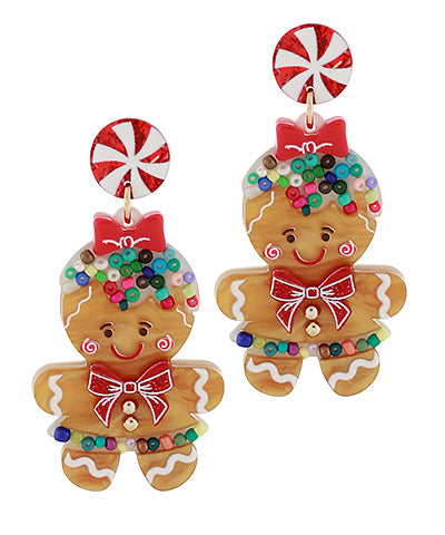 CHRISTMAS GINGERBREAD GIRL EARRINGS