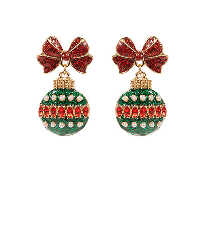 RED BOW ORNAMENT EARRINGS