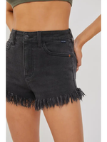 BLACK HIGH RISE FRAY SHORTS