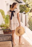 BLACK COLORED RIBBON CREAM BABYDOLL DRESS