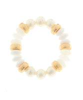 WHITE BEAD BRACELET WITH PEARL AND GOLD ACCENT