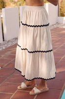 BLACK TAPE TIERED CREAM MAXI SKIRT