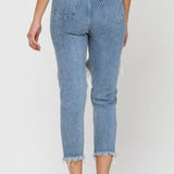 HIGH RISE DISTRESS JEANS