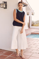 HIGH WAISTED OFF WHITE DENIM WIDE LEG STRETCH PANTS