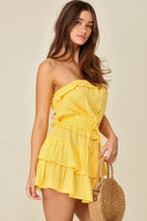 YELLOW GAUZE STRAPLESS DRESS