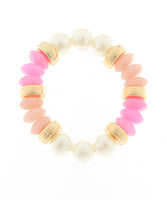 PINK BEAD BRACELET WITH PEARL AND GOLD ACCENT