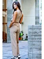 MOCHA VEST AND DRAWSTRING PANTS SET WITH POCKETS