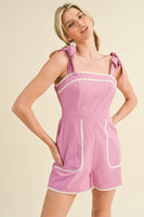 ORCHID SCALLOP STITCH TRIM WITH TIE SHOULDER ROMPER