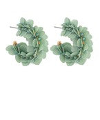 SAGE GREEN GLASS PETAL GOLD HOOPS