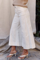 HIGH WAISTED OFF WHITE DENIM WIDE LEG STRETCH PANTS